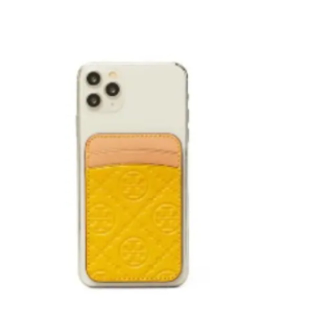 TORY BURCH T Monogram Leather Card Pocket Gold Finch NWT !!!